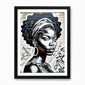 Vintage Graffiti Mural Of Beautiful Black Woman 131 Art Print