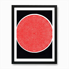 Red Circle, Typography Line Art Name of Lord Ram Repeat Chanting in Black Paper Art Print