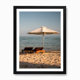 Sundown Sunlounger Ocean Beach Umbrella Vietnam Art Print
