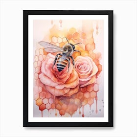 Beehive With Rose Watercolour Illustration 4 Art Print