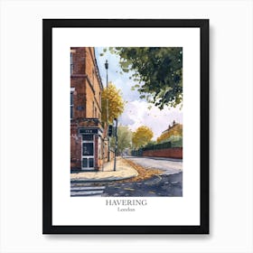 Havering London Borough   Street Watercolour 2 Poster Art Print