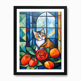 Rose With A Cat 2 Cubism Picasso Style Art Print