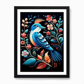 Folk Bird Illustration Blue Jay 4 Art Print