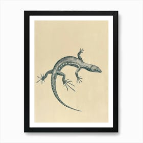 Forest Green Skinks Lizard Blockprint 2 Art Print