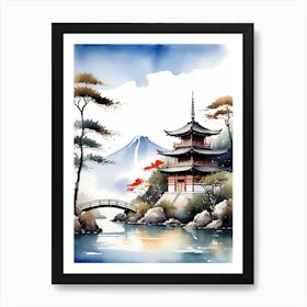 Japanese Landscape Watercolor Painting (25) 1 Art Print