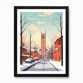 Vintage Winter Travel Illustration Manchester United Kingdom 6 Art Print