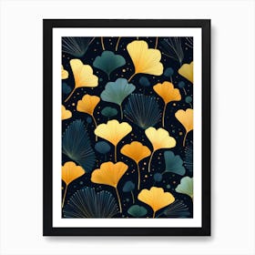 Ginkgo Leaves Seamless Pattern Art Print