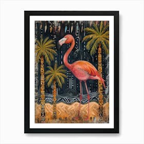 Greater Flamingo And Palm Trees Boho Print 4 Art Print