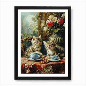 Kittens At Aftertoon Tea Rococo Inspired 1 Art Print