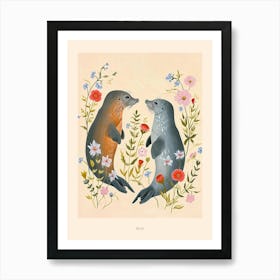 Folksy Floral Animal Drawing Seal 2 Poster Art Print