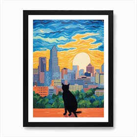 Dallas, United States Skyline With A Cat 2 Art Print