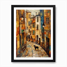 Painting Of Prague With A Cat In The Style Of Gustav Klimt 1 Art Print