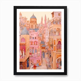 Cairo Egypt 3 Vintage Pink Travel Illustration Art Print