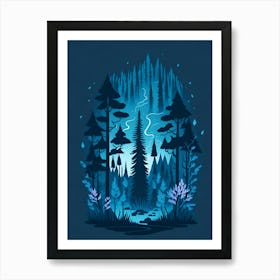 A Fantasy Forest At Night In Blue Theme 19 Art Print