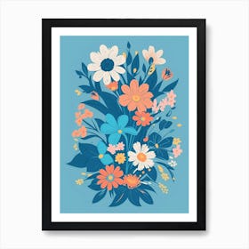 Beautiful Flowers Illustration Vertical Composition In Blue Tone 27 Art Print