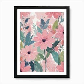 Pink Flowers Seamless Pattern Art Print