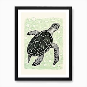 Sea Turtle Green Linework Illustration Art Print