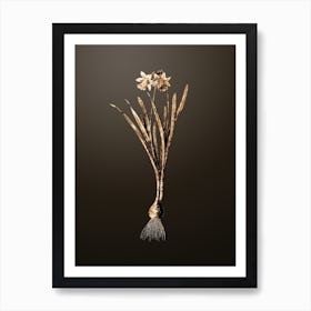 Gold Botanical Lesser Wild Daffodil on Chocolate Brown Art Print