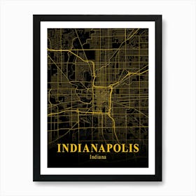 Indianapolis Gold City Map 1 Art Print