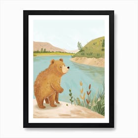 Brown Bear Standing On A Riverbank Storybook Illustration 4 Art Print