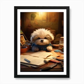 Cute Puppy's Educational Expedition Print Art Print