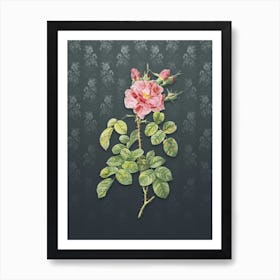 Vintage Four Seasons Rose in Bloom Botanical on Slate Gray Pattern n.0989 Art Print