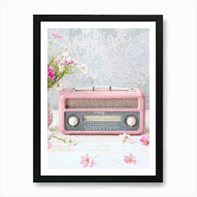 An Old Fashioned Portable Radio Painted In Pastel Hues Of Vintage Pink And Mellow Grey Standing As Art Print