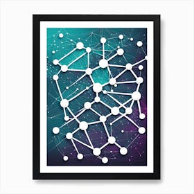 Abstract Network Of Dots, modern home decor, vibrant colorful art, minimalist art, Science art, Molecular art , Class room Art Print