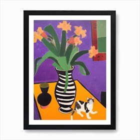 A Painting Of A Still Life Of A Crocus With A Cat In The Style Of Matisse 4 Art Print