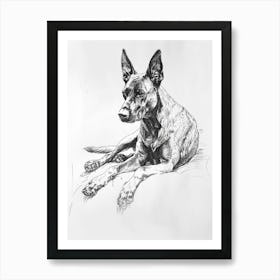 German Shepherd Dog Line Drawing Sketch 1 Art Print