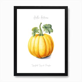 Hello Autumn Spaghetti Squash Pumpkin Watercolour Illustration 3 Art Print