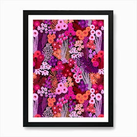 Berry Tone Abstract Floral Wild Flower Meadow Painterly Art Print