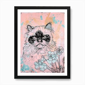 Cute Himalayan Cat With Flowers Illustration 3 Art Print