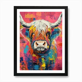 Kitsch Colourful Hairy Cow 4 Art Print