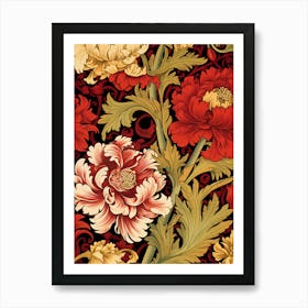 Red And Gold Peonies Art Print