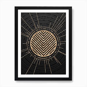 Geometric Glyph Symbol in Gold with Radial Array Lines on Dark Gray n.0236 Art Print