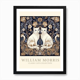 William Morris  Inspired  Classic Cats Blue And Gold Art Print
