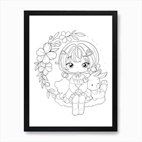 Black and White, Sketch Style, Little Girl in Perch, Art, Wall Print Art Print