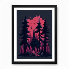 A Fantasy Forest At Night In Red Theme 8 Art Print