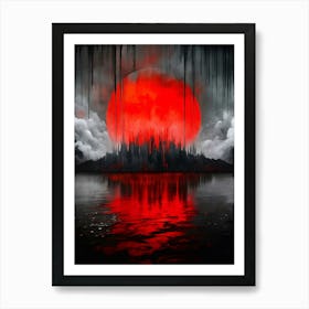 Red Moon In The Water Art Print