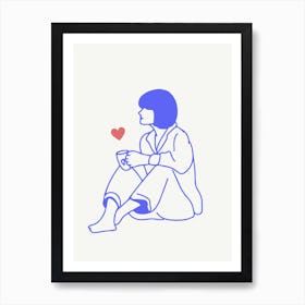 Woman With A Cup Of Coffee Illustration Art Print