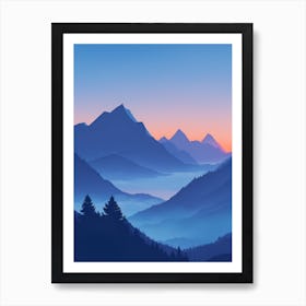 Misty Mountains Vertical Composition In Blue Tone 130 Art Print