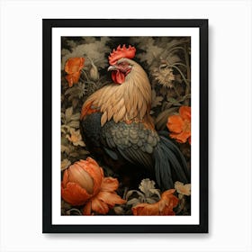 Dark And Moody Botanical Rooster 3 Art Print