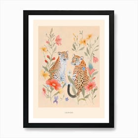 Folksy Floral Animal Drawing Leopard 2 Poster Art Print