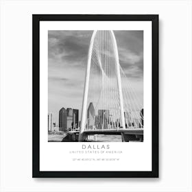 Dallas Usa Black And White Coordinates Art Print