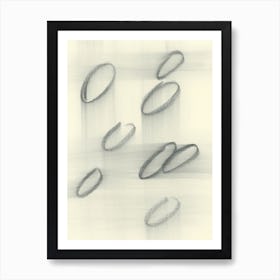 charcoal drawing abstract oval circle shapes grey gray beige hand drawn vintage retro 3 Art Print