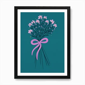 Floral Bouquet With Bow Pink and Turquoise Art Print