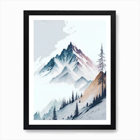 Mountain And Forest In Minimalist Watercolor Vertical Composition 49 Art Print