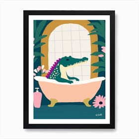 Crocodile in bath Art Print