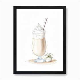 Coconut Milkshake Dairy Food Pencil Illustration 3 Art Print